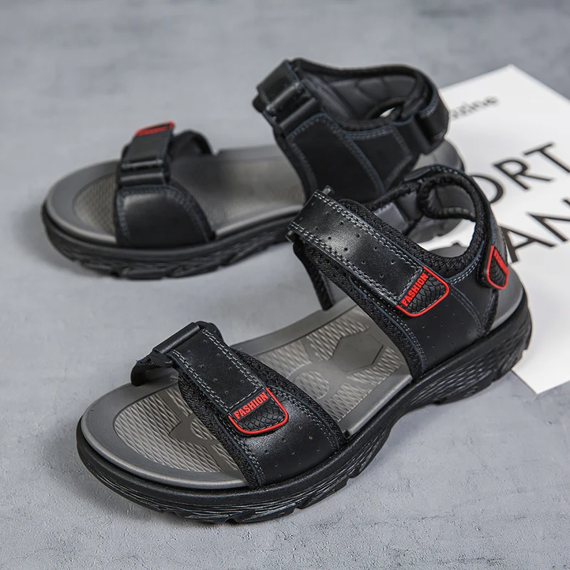 

CRLAYDK Strap Adjustable Snadals Outdoor Beach Leather Waterproof pen Toe Flat Shoes Hook and Loop Summer Footwear Casual Slides