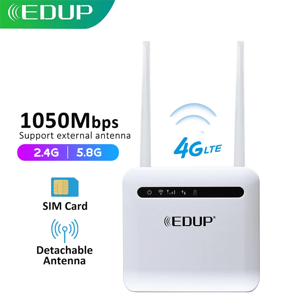 

Wi-Fi роутер EDUP 4G, двухдиапазонный беспроводной маршрутизатор Wi-Fi LTE, CAT4 внешние антенны, 4 порта WAN/LAN со слотом для SIM-карты, поддержка WPS-ключей