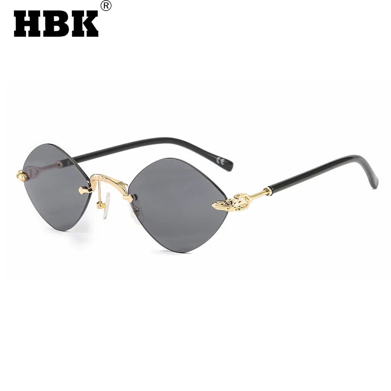 

HBK Fashion Small Rimless Steampunk Sunglasses Women Men Rhombus Sun Glasses Ladies Brand Designer Retro Style Travel UV400