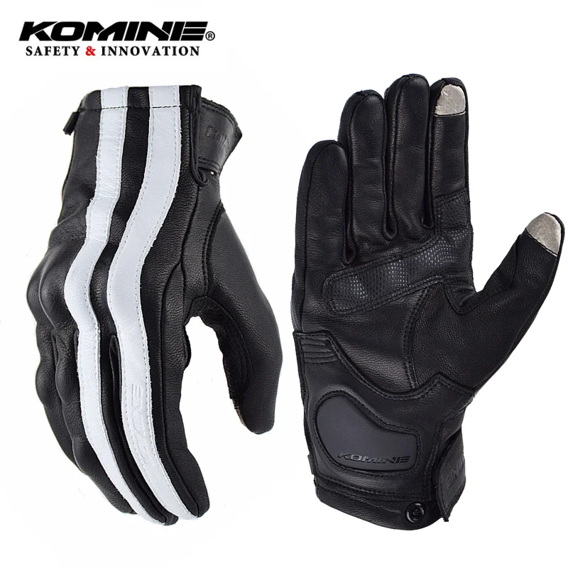

KOMINE Men Retro Motorcycle Gloves Summer Leather Full Finger Motorbike Biker Gloves Motorcyclist Moto Protection GK-119