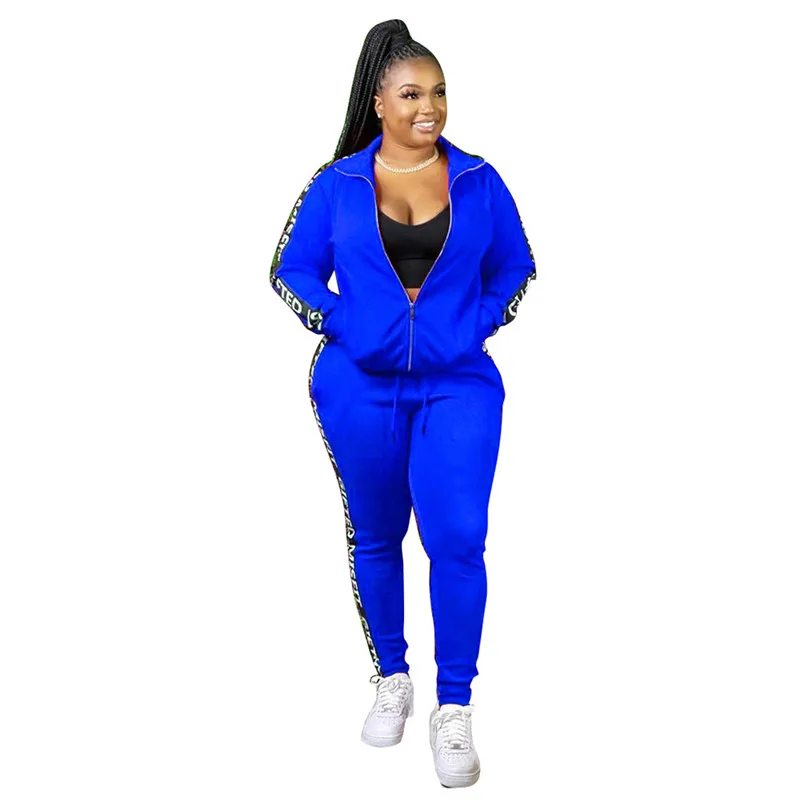 

Cutubly Long Sleeve Women'S Set Tracksuit Letter Patchwork Two Piece Set Zipper Jacket Top Jogging Pants Set Outfit Female Suit