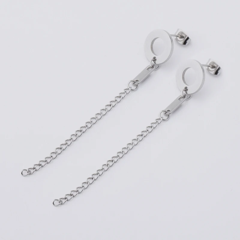 

Fnixtar 10Pairs/Lot Round Disc Chain Drop Earrings Mirror Polish Stainless Steel Stud Earrings For Women's Girls Fashion Jewelry