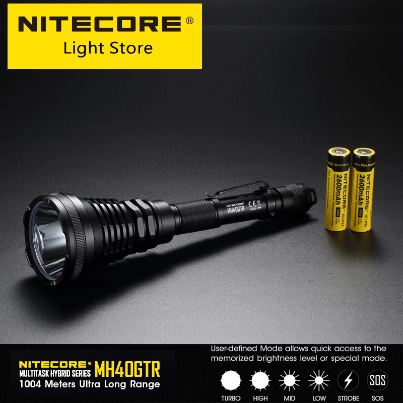 Цена Тактический охотничий фонарик Nitecore MH40GTR, отличный фонарь с прямой зарядкой и большим радиусом действия, 2x1865 0, 1200 люмен