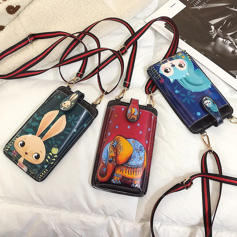 

Student Girl Youth Shoulder Bag Women's Mobile Phone Bag Korean Style New Printing Cartoon Animal Messenger Bag Fashion Retro