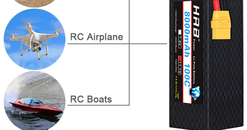 HRB Lipo 8000mah Battery, it will be more higher capacity, lighter weight, lower resistance and longer running time than standard Li