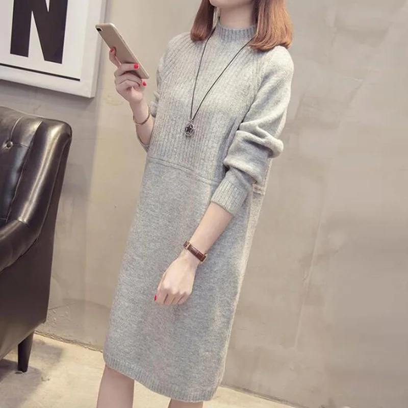 

2020 New Women Fashion Autumn Winter Knitted Pullovers Sweaters Dresses Slim Warm Turtleneck Sweater Dress PP478