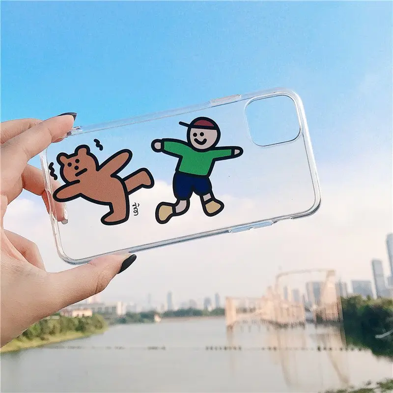 Прозрачный чехол для iPhone 11 pro с мультяшным рисунком в южнокорейском стиле чехлы