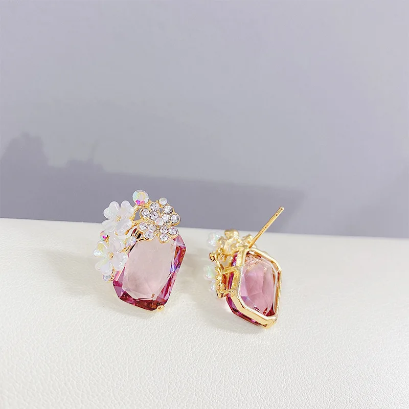 

New Design S925 Silver Needle Flower Stud Earrings For Women 14K Real Gold Jewelry Zircon Geometric Earrings