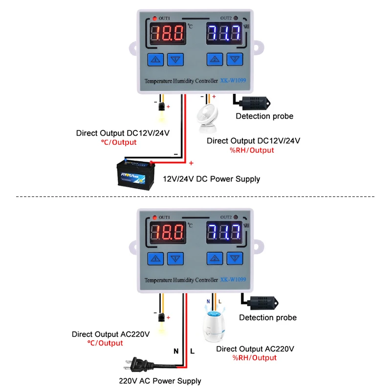 Цифровой светодиодный контроллер температуры и влажности W1099 110 В 220 12 24 для