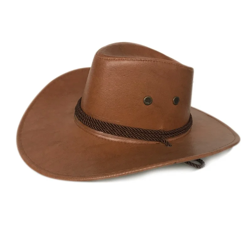 

Large Brim Faux Leather Cowboy Hat Men's Vintage Felt Wide Brim Bucket Hats Man for Men Women Fedora Swanowing
