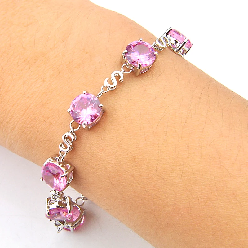 Pink Luckyshine Красочный Круглый Циркон Серебряный браслет для женщин Россия Австралия подарок на праздник " дюймов - Окраска металла: Pink