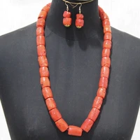 dudo store orange original coral beads 14 15mm one layer bracelet earrings necklace set for nigerian weddings 2019 bridal party