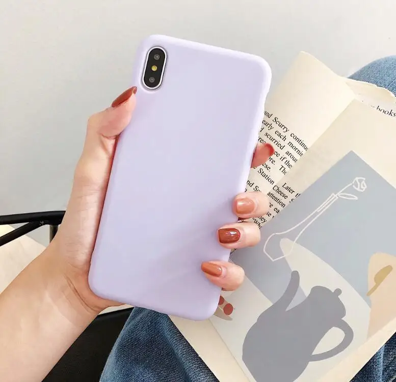 Violet Для iPhone 11 Pro Max X XS Max XR чехол Macaron Plain для iPhone 8 7 6 6s Plus Мягкий чехол для телефона TPU задняя крышка против падения Funda - Цвет: Violet