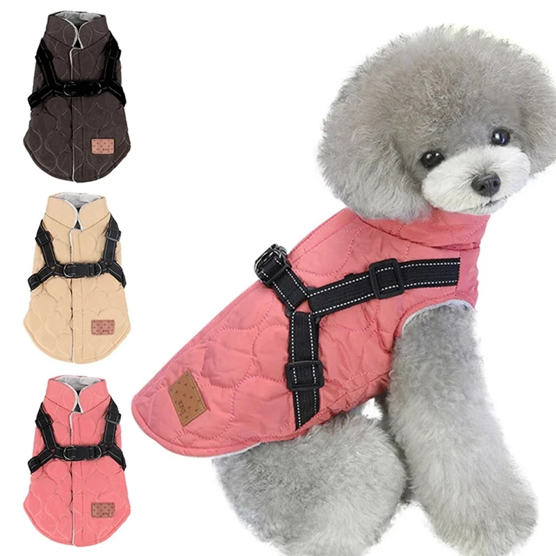 

Winter Warm Dog Clothes For Small Dogs Puppy Costume Reflective With Harness Cotton Jacket Thickened Vest Chihuahua Pet Products