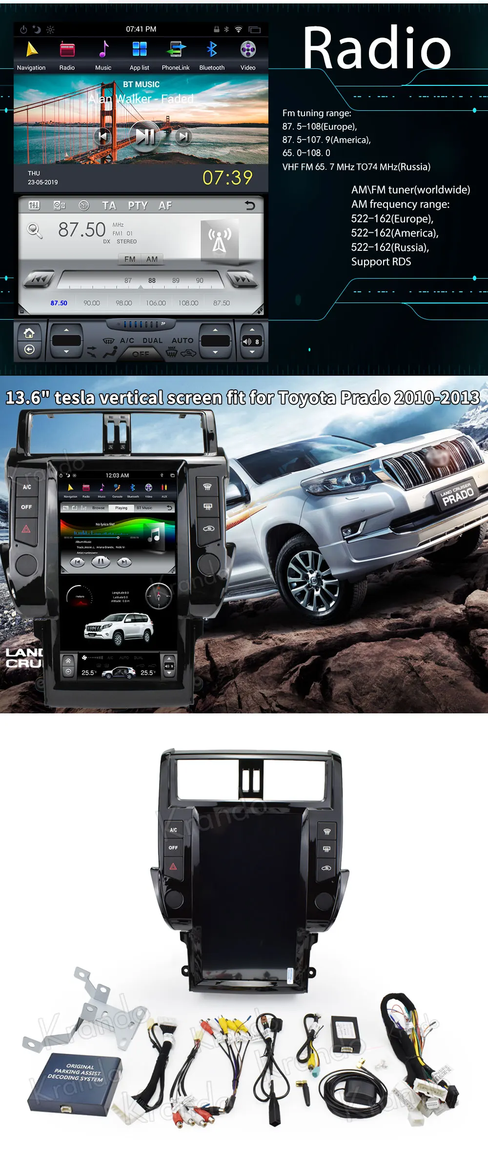 Krando Android 8,1 13," вертикальный экран Автомобильный Радио плеер gps для Toyota Prado 150 2010-2013 gps навигация Мультимедийная система