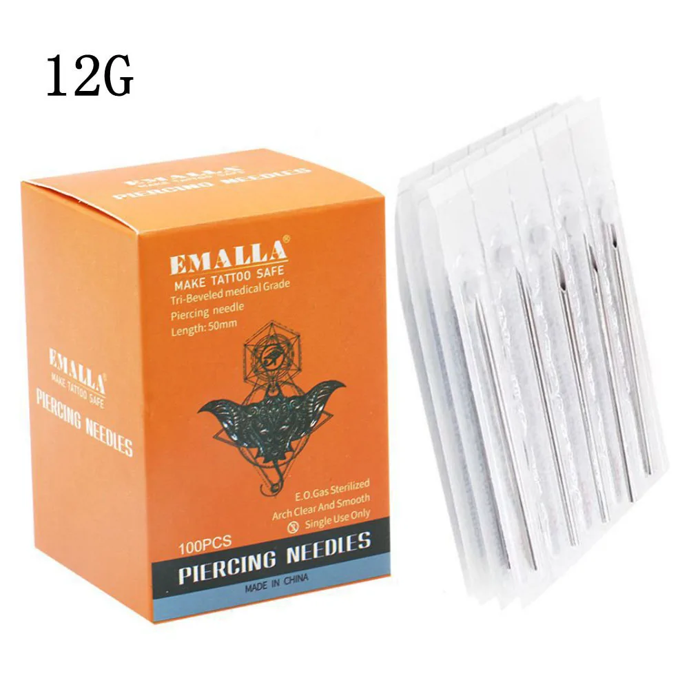 

100pcs 12G Piercing Needles Surgical Steel Disposable Body Piercing Needles Sterilized Permanent Makeup Tattoo Needles