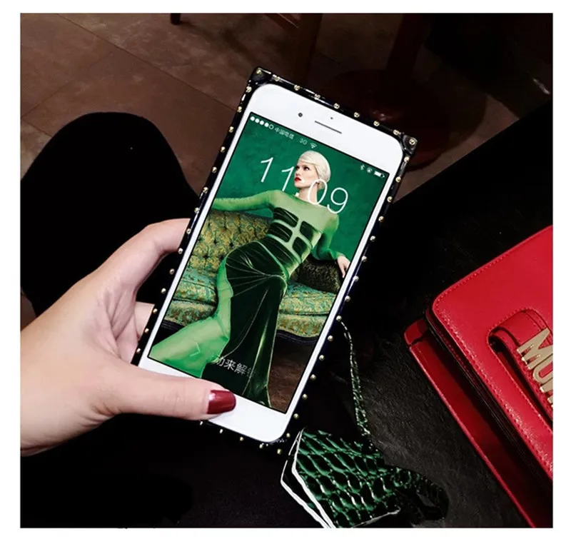 Роскошный Винтажный чехол из кожи аллигатора для iPhone X XR XS MAX Модный квадратный