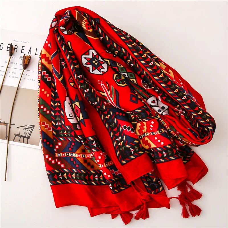 Модная женская пляжная шаль из хлопка и льна на осень зиму женский морской