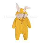 Комбинезоны для младенцев из 100 хлопка, комбинезон в виде желтого кролика, одежда для маленьких мальчиков и девочек, Комбинезоны для детей, зимний костюм для новорожденных