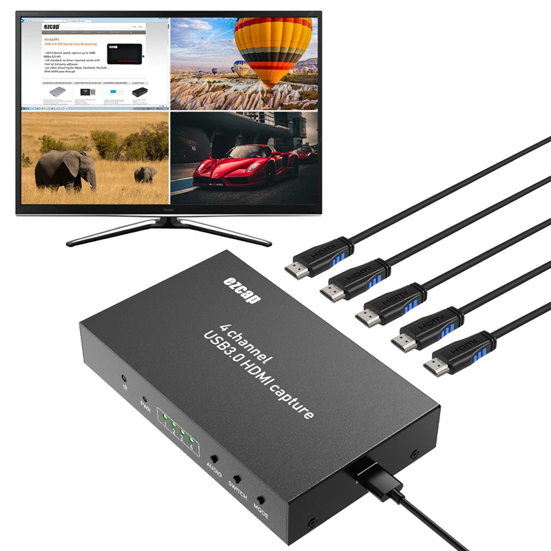 4X1 Multiviewer Экран сплиттер бесшовные переключатель 1080P USB 3 0 4 канала HDMI видео захвата