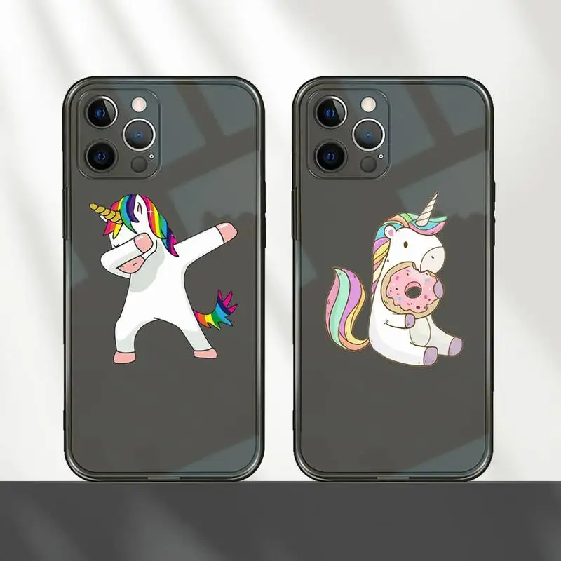 

unicorn Phone Case For iPhone 12 11 8 7 mini pro X XS XR MAX Plus Black Transparent Cover