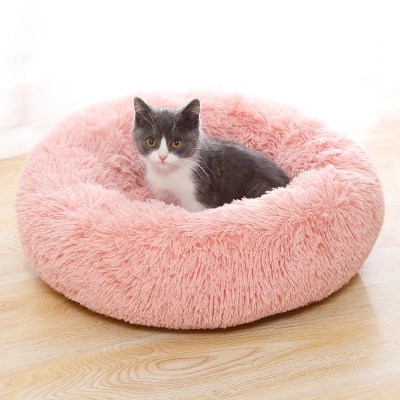 

Winter Cat Bed Round Fluffy Cat Sleeping Basket Soft Long Plush Warm Pet Mat Anti-slip Cute Lightweight Comfortable Touch Kennel