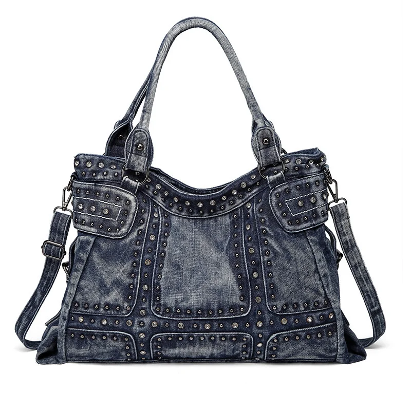 

2021 new Korean leisure fashion personalized handbag with diamond studded willow nail women's Denim bag
