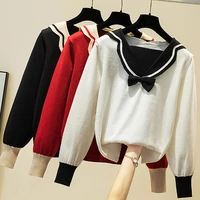 autumn pullover knitted sweaters female sailor collar bow sweet korean outwear woman sweater pull femme ropa mujer invierno 2021