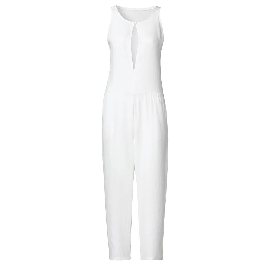 

Black and white cotton and linen long Jumpsuit