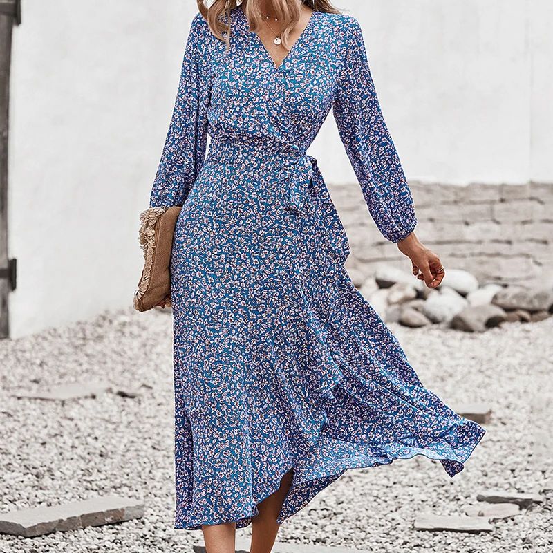 

Женское длинное Бандажное платье с высокой талией, элегантное платье макси с V-образным вырезом и длинным рукавом, праздничные Платья с цвет...