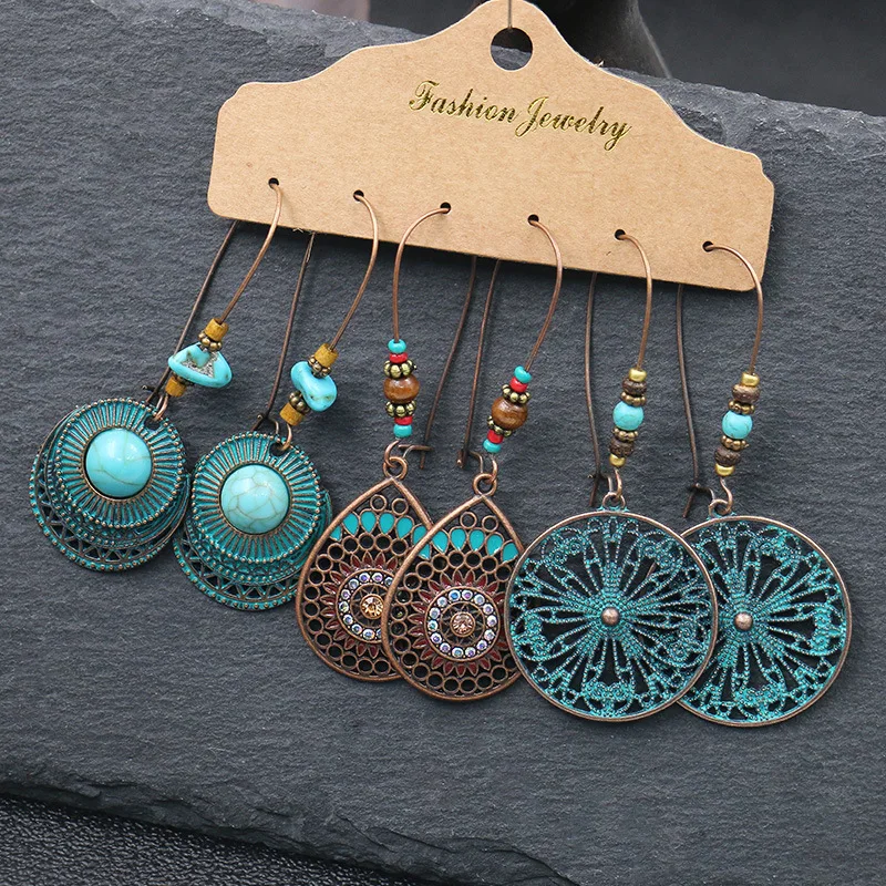 Богемные этнические с длинной бахромой бронза висячие серьги в ретро стиле сплав