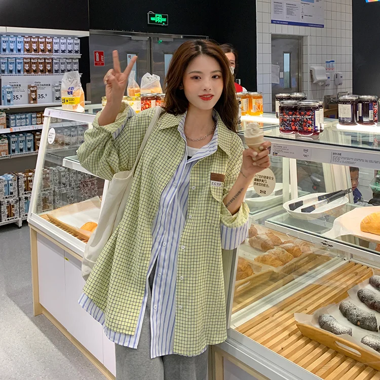 Клетчатая рубашка-пальто женский дизайн нишевая коллекция 2021 новинка летняя