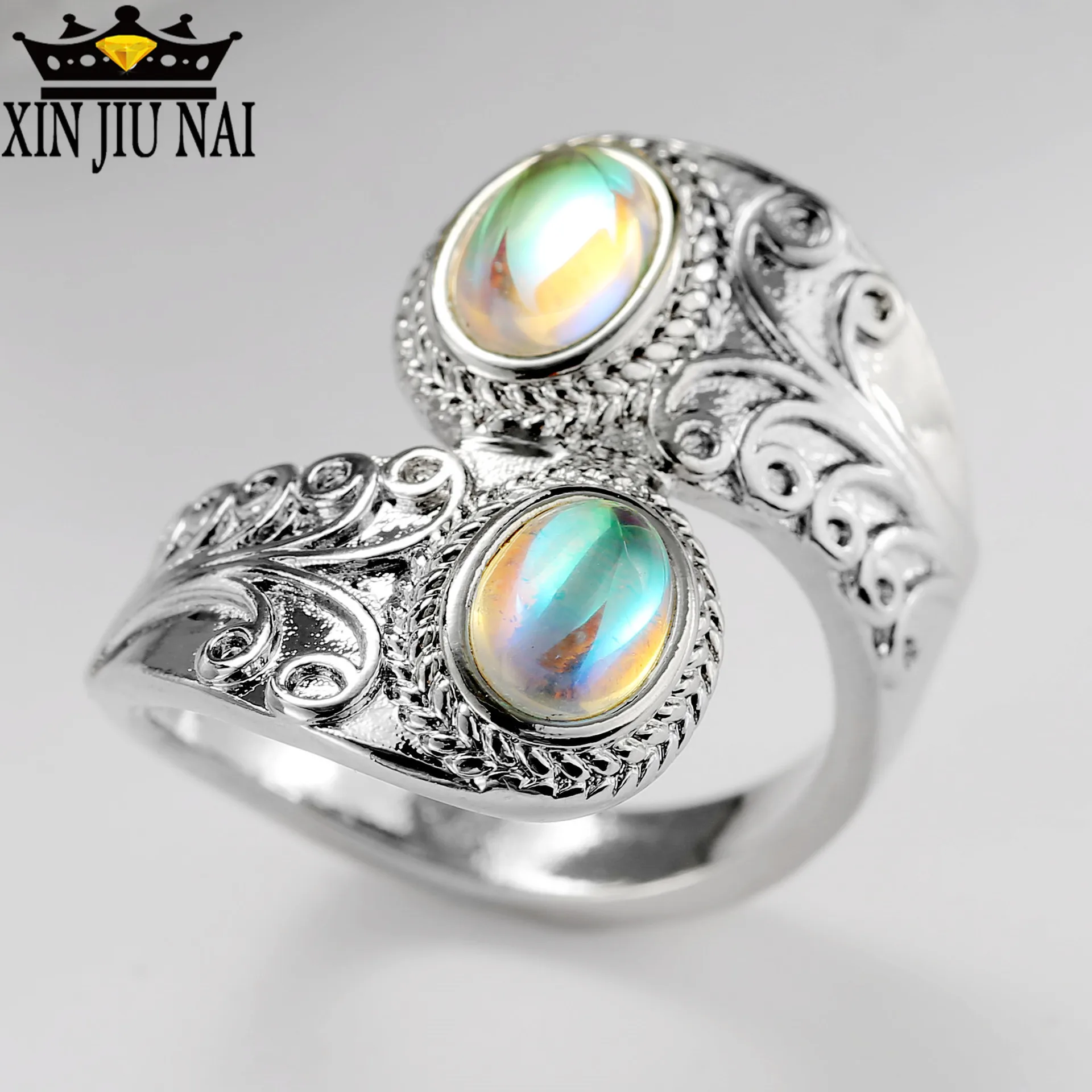 Женское кольцо в стиле панк регулируемое Винтажное с цветным цирконием ретро |