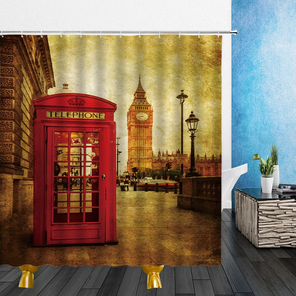 Занавеска для душа с изображением Лондонской уличной пейзажа s красная
