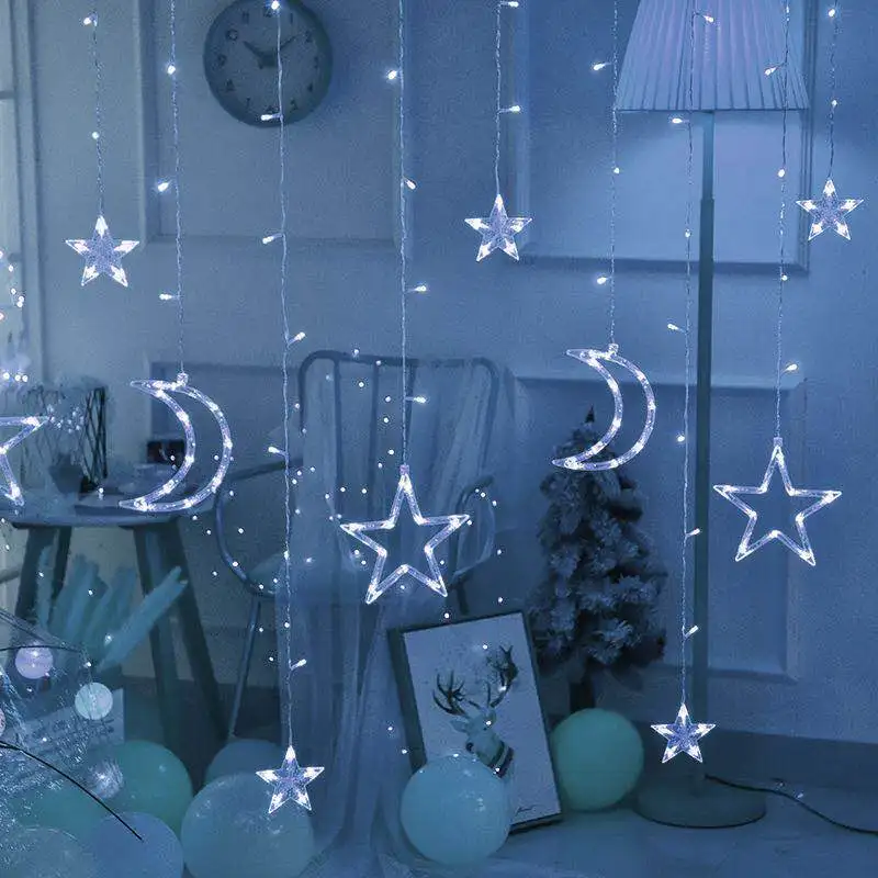 110V 220V LED  Star Lamp Fairy Curtain String Lights Christmas Garland Outdoor For Bar Home Wedding Party Garden Window Decor