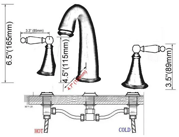 Бронзовый Смеситель для раковины с масляной резинкой 3 отверстиями|Смесители
