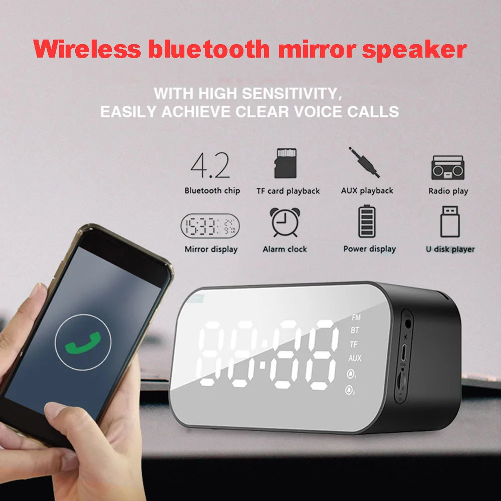 KISSCASE беспроводной Bluetooth динамик двойной Будильник Радио 6D бас стерео объемный