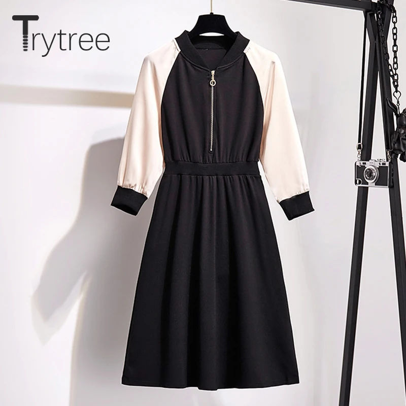 Осенне-зимнее женское платье Trytree Повседневное платье-трапеция из полиэстера с
