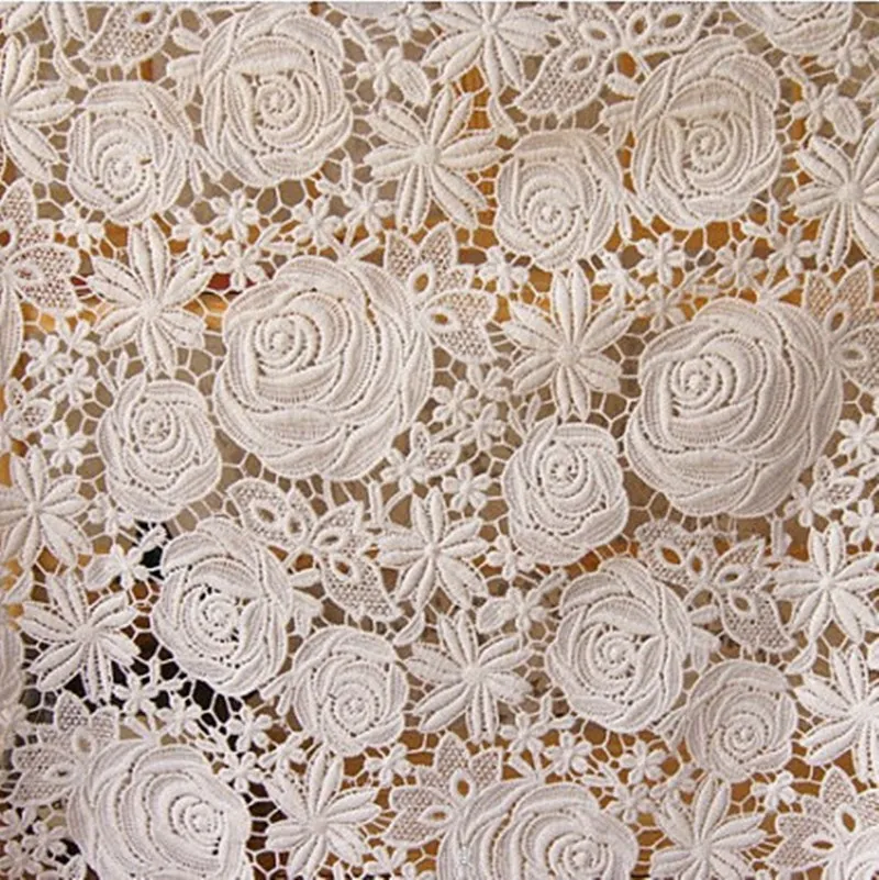

White Lace Fabric Classical Roses Floral Patterns Grace Fashion Design Hollowed Out Design Lady Dress Fabric Supplies