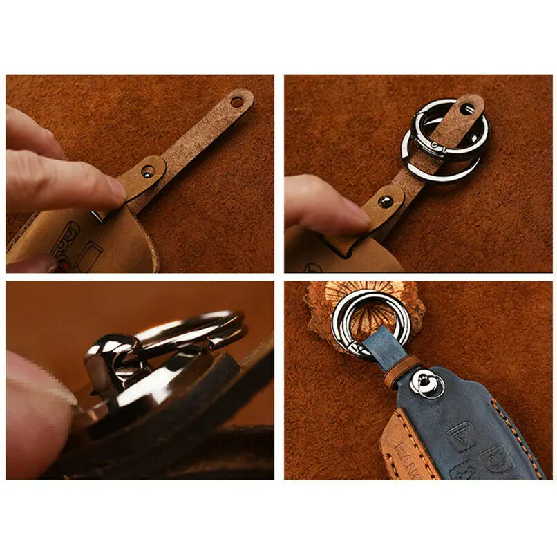

1Pcs Genuine Leather Car Remote Key Case Cover Bag Holder With Keychain For Land Rover Discovery Range Evoque Jaguar