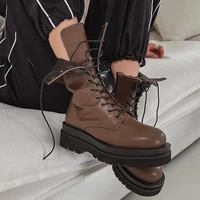 womens ankle boots high top pu leather womens thick soled shoes women winter fashion mid tube motorcycle boots women 35 39