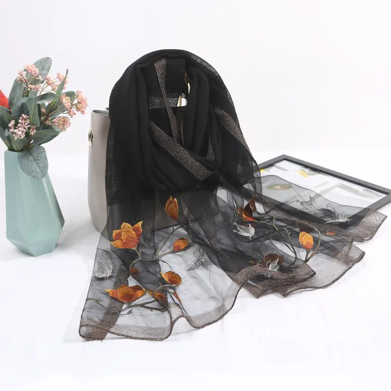 Новинка 2020 однотонный шарф с вышивкой женский многофункциональный шерстяной из