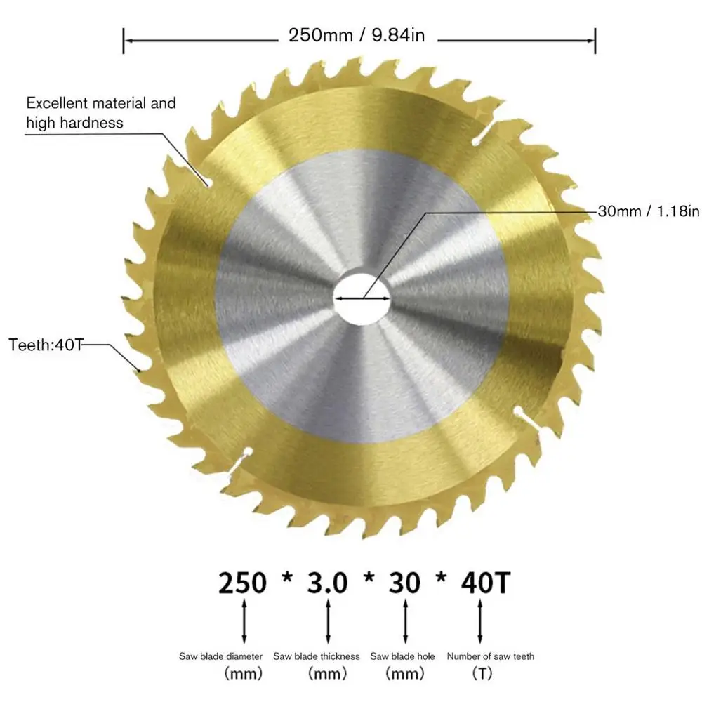 Titanium-Coated Woodworking Saw Blade Circular Cutting Slice High Speed Steel Tipped Wood Discs 250*3.0*30*40T | Инструменты