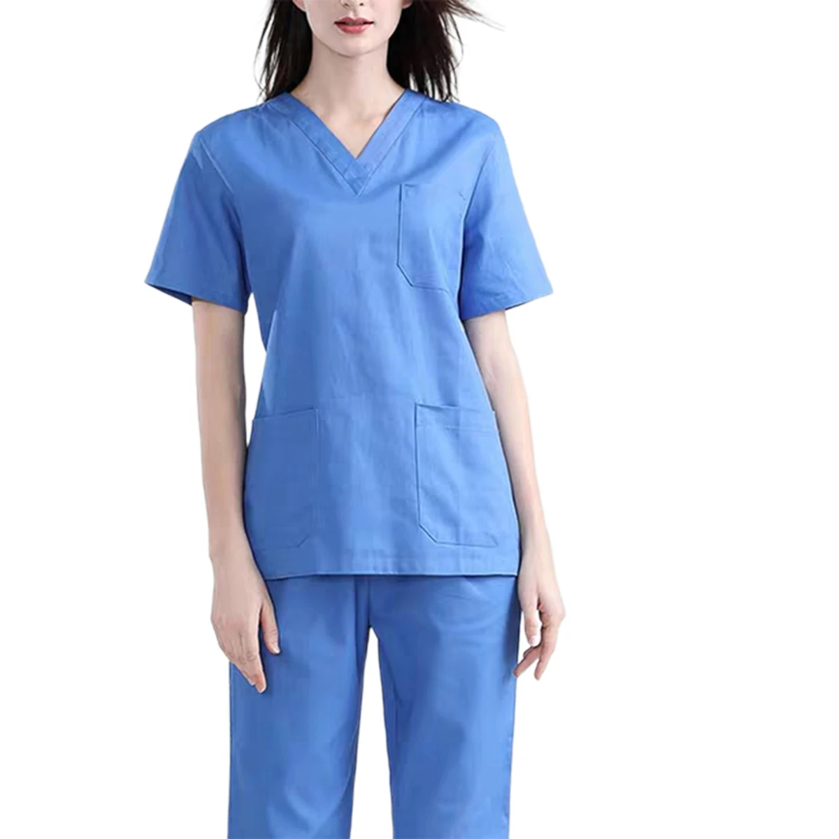 Рабочая Униформа унисекс мягкий дышащий комплект одежды с коротким рукавом V