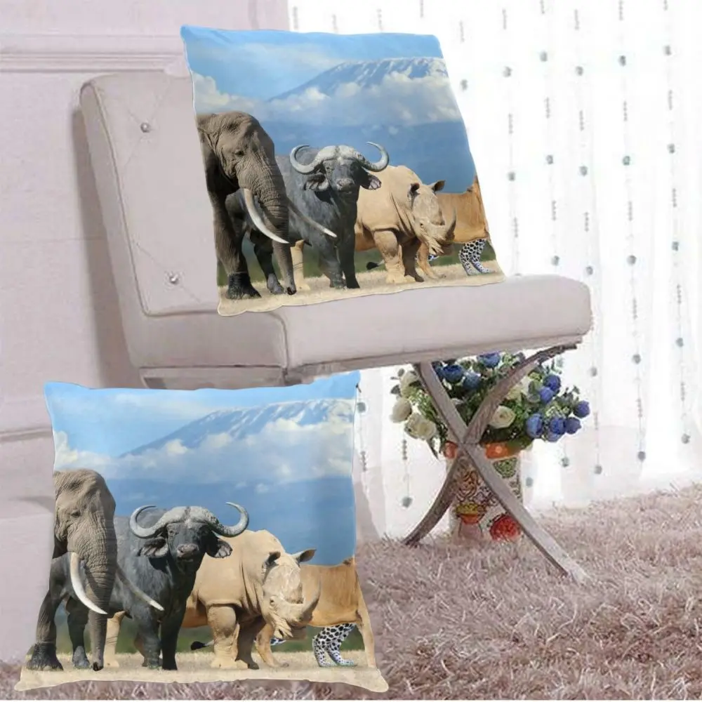 

Decorative Pillowcase Africa Elephant Cow Leopard Rhinoceros Throw Pillow Case Square Polyester Pillow Cover for Home Office