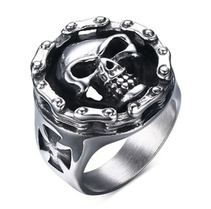 Хип хоп панк Мода готический мотоцикл цепь металлический череп крест кольцо для