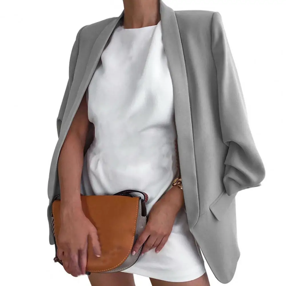 

Solid Color Blazer Suit Jacket Women Casual Long Sleeve Open Front Lapel Blazer Women Fake Flap Pockets Jacket Coat blazer femme