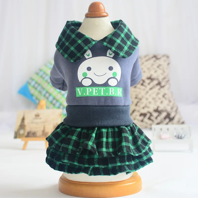 

Princess Pet Dress Autumn Winter Dogs Clothes Warm Green Plaid Multilayer Cake Skirt for Dogs Chihuahua Dresses Puppy Clothing