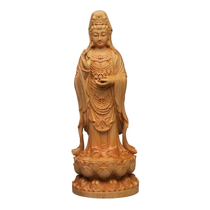 

Thuja Wood Carving Nanhai Guanyin Bodhisattva Buddha Statue Decoration Living Room Home Worship Buddhist Home Decor