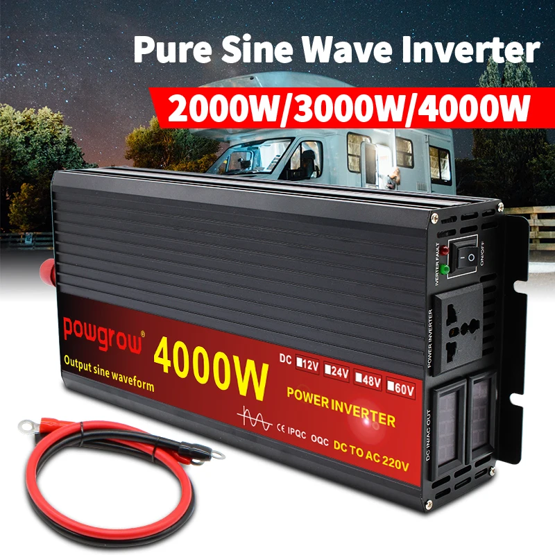 12V/24V 220V 2000/3000/4000W\5000W Pure Sine Wave Power Inverter Voltage transformer DC12V to AC Converter+2 LED Display | Обустройство